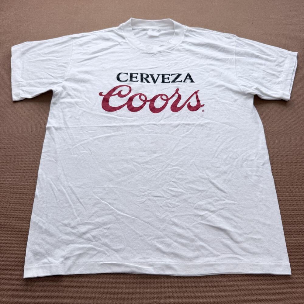 Vintage Coors Shirt Mens Medium White Cerveza Hurricane Hugo Puerto Rico 1989